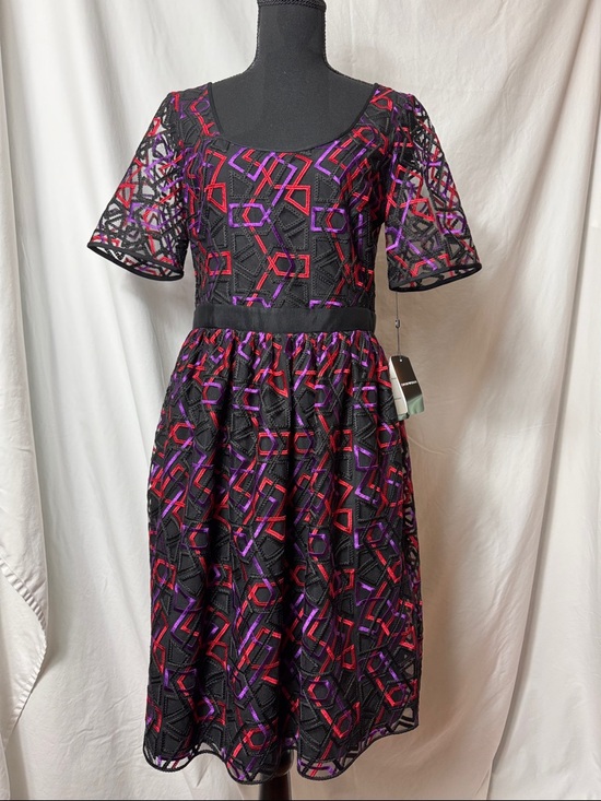 Emporio Armani Dresses & Skirts - Emporio Armani Black Midi Dress with Red & Purple Geometric Embroidery